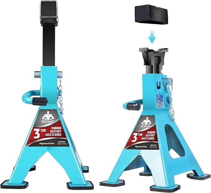 Jack Boss Floor Jack 4 Ton Hydraulic Low Profile Jack with Dual Piston Quick Lift Pump and 3 Ton (6600 LBs) Adjustable Ratchet Car Lifting Jack Stand with Dual Secure Pins