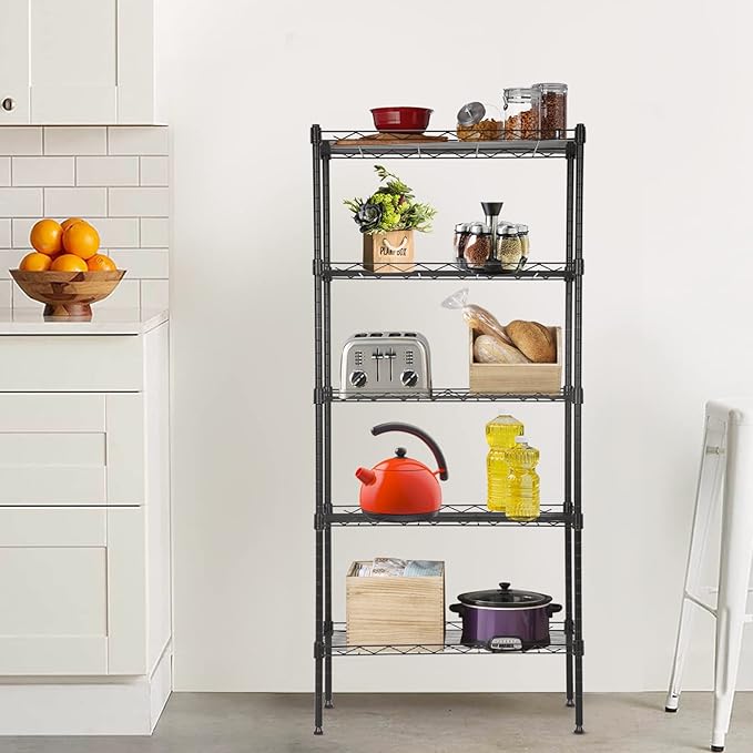 BestOffice Adjustable NSF-Certified Metal Shelf Wire Shelving Unit Storage for Small Places Restaurant Garage Pantry Kitchen Garage Rack (Black, 21.5L x 11.6W x 47.6H)