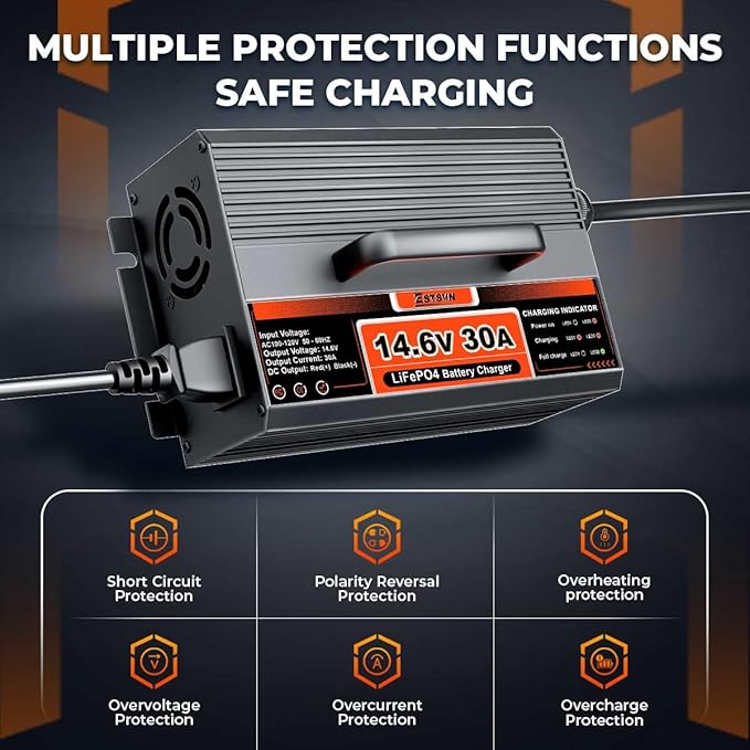 14.6V 30A LiFePO4 Battery Charger 12V LiFePO4 Lithium Battery Charger 30 Amp Fast Charging with Anderson Connector AC-DC for Deep Cycle Rechargeable Batteries of RV Boat Car Marine