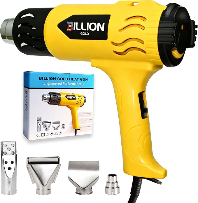 1800W Heat Gun for Crafting - 100℉ to 1200℉ Variable Temperature, 4 Nozzles & Overload Protection - Hot Air Gun for Shrink Tubing, Epoxy Resin, Paint Removing, DIY Projects