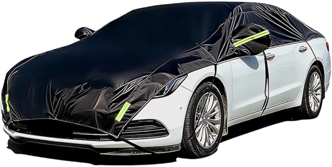 Half Car Cover All Weather Car Body Cover for All Season Sunshade Cover Snow Cover Waterproof 420D Oxford Fabric (Fit Sedan)