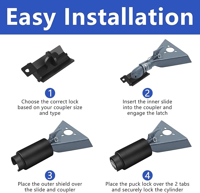 2516-B Heavy Duty Trailer Hitch Lock – Compatible with 2-5/16" Bulldog or Ram Couplers, Anti-Theft Tongue Lock for RV, Boat, Cargo, Utility, and Livestock Trailers (Blue)
