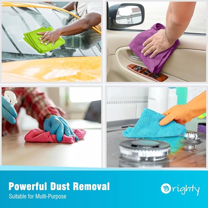 Orighty Microfiber Cleaning Cloth Pack of 24, Microfiber Towels for Cars, Highly Absorbent Car Cleaning Supplies, Lint Free Cloths Clean Rags for Car Care, House, Kitchen, 12x11 inch, Multicolor