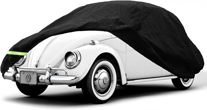 YIXIN Waterproof Car Covers for 1960-1980 Volkswagen Beetle Bug Sedan 2-Door Saloon Car Covers 190T Covers Customer Fit 100% Waterproof Windproof Strap & Double Door Zipper Up to 167” L (Black)