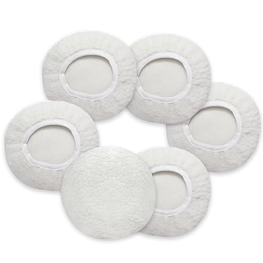 6 PCS Car Buffing Pads for 5-6 Inch Orbital Polisher, Lamb Fleece Polishing Pad Buffer Polisher Bonnets, 5-6 Inch Polishing Pads Cover Waxing Pads for Car Detailing (White)