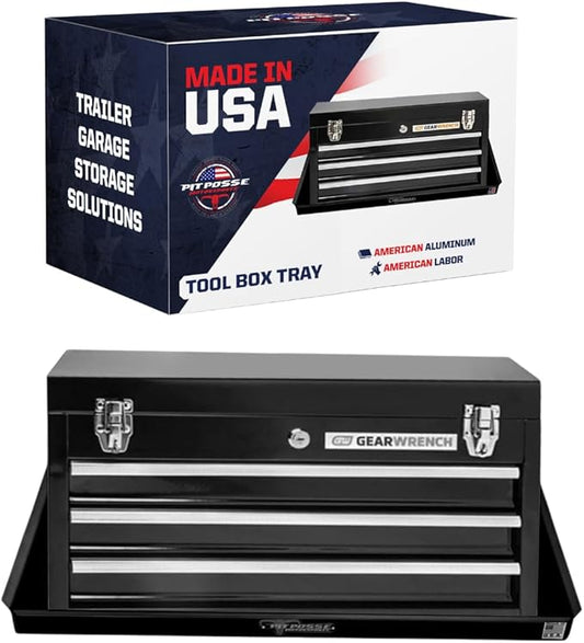 Pit Posse 540BK Tool Box Storage Holder Tray Shelf Aluminum Cabinet - Made in USA - Enclosed Cargo Race Trailer Shop Garage Accessory for Toolboxes (Black)