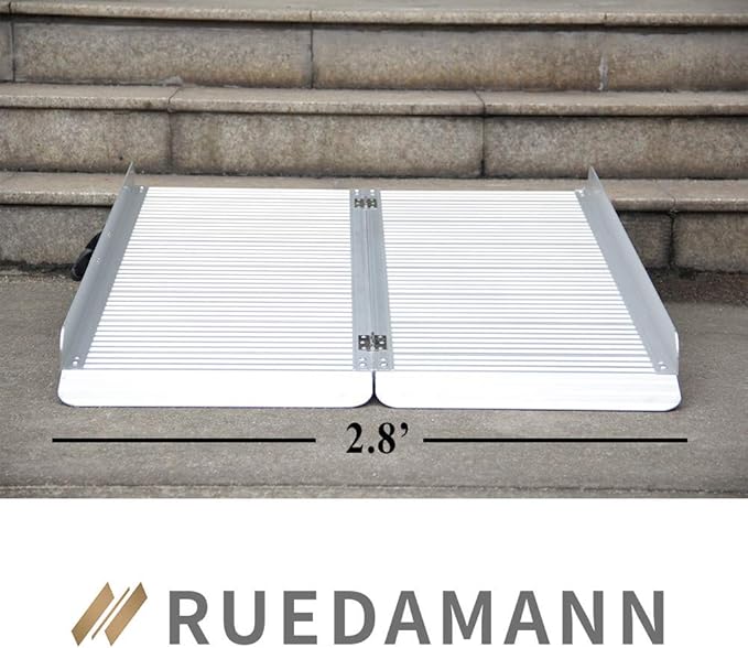 Ruedamann 4FT x 33.5" Extra Wide Electric Scooter ramp Wheelchair ramp for Doorways, Lightweight with Handle, Heavy 800Lbs, Non-Slip Foldable Threshold Ramp for Big Wheelchair Walker Scooter Trailer