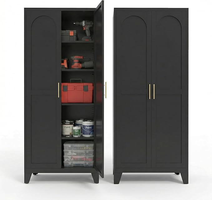 61" Metal Storage Cabinet, Garage Storage Cabinet with 3 Adjustable Shelves and Lockable Doors, Steel Tool Cabinet for Garage, Warehouse, Workshop and Outdoor Use