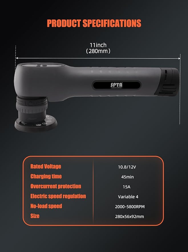 Cordless Mini Polisher, SPTA 12V Cordless Polisher for Detailed Polishing, Cordless Car Buffer Polisher, RO&DA Buffer Polisher with Mini Polishing Pads and Wool Pads for Polishing, Sanding, Cleaning