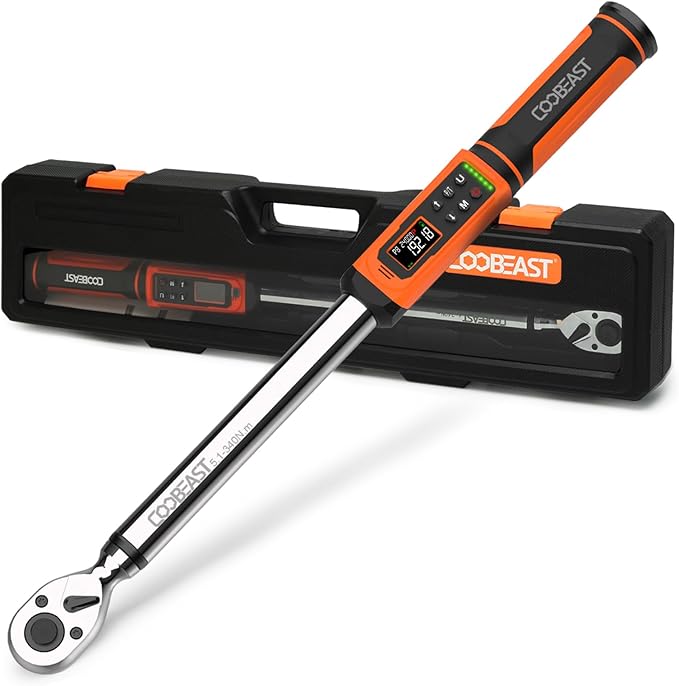 Digital Torque Wrench, 1/2 Drive Electronic Torque Screwdriver with Preset Value(3.76-250.8 Ft.lbs./5.1-340Nm), Buzzer and LED Flash Five Units of Measure Torque Wrench for Motorcycle, Auto Repair