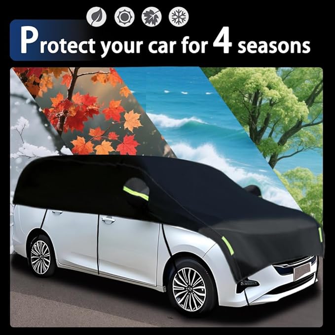 Half Car Cover Car Cover for Sunshade Half Car Body Cover Snow Cover Waterproof Universal Black 210D with Cotton (SUV/MPV)