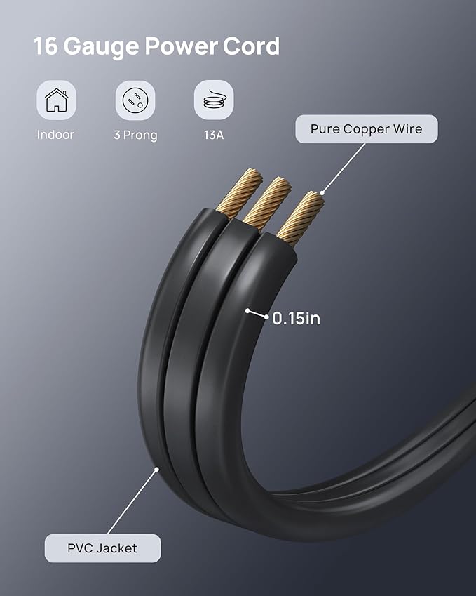TROND Short Flat Extension Cord 1.5ft - Right Angled Flat Plug Power Strip, ETL Listed, 3 Plug Extension Outlets, Three Prong, 16 Gauge, 13A, Small for Indoor Home Office Cruise Ship Travel, Black