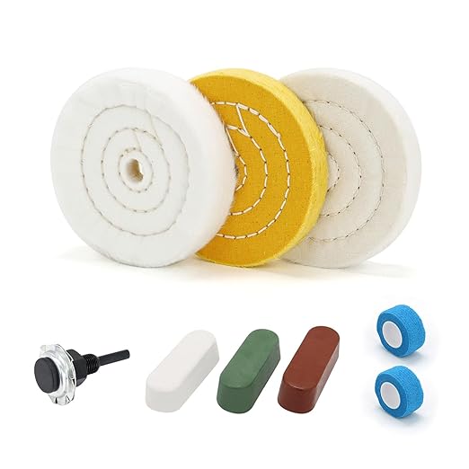 SCOTTCHEN 4inch Buffing Polishing Wheel with 1/4" Shank for Drill, 1/2" Arbor Hole,Soft/Fine/Medium -3pcs,with Buffing Polishing Cutting Compounds 7.4 Oz.Kit,with 2 Pack Non-Woven Bandage