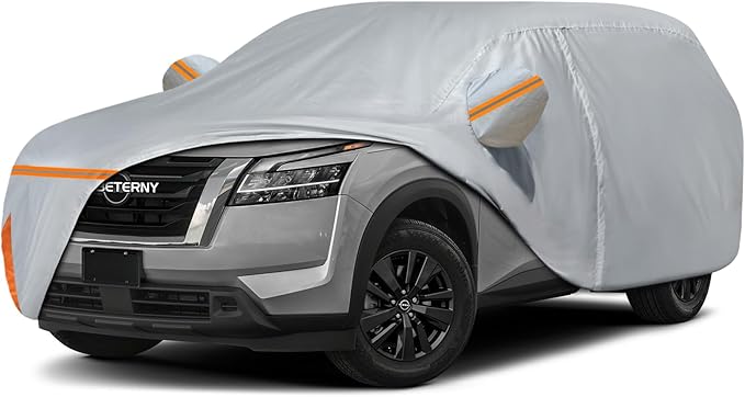 Car Cover for 2012-2025 Nissan Pathfinder, Waterproof Custom-fit All Weather Sun Rain UV Dust Snow Wind Protection Outdoor Pathfinder Full Car Cover with Door Zipper and Cotton Lining-Grey