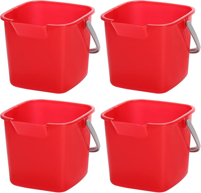 Peohud 4 Pack Sanitizing Buckets, 3 Quart Small Cleaning Pail, Square Detergent Bucket with Spout and Handle for Home, Offices, School, Commercial Use