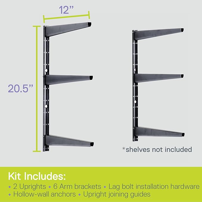Minimalistic Black Shelf Brackets by Delta Cycle, Set of 6 Fully Adjustable 12-inch Heavy Duty Shelf Brackets, Holds Up to 480 lbs, Modern Shelf Bracket for Wood Shelves