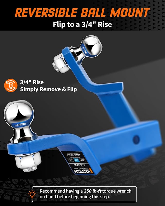 METOWARE Trailer Hitch Ball Mount, 2" Drop Hitch with 2" Ball, 6,000 lbs GTW Fits 2" Receiver for Truck SUV Boat RV, Solid Steel Towing Kit with Hitch Pin & Clip, Matte Pacific Blue