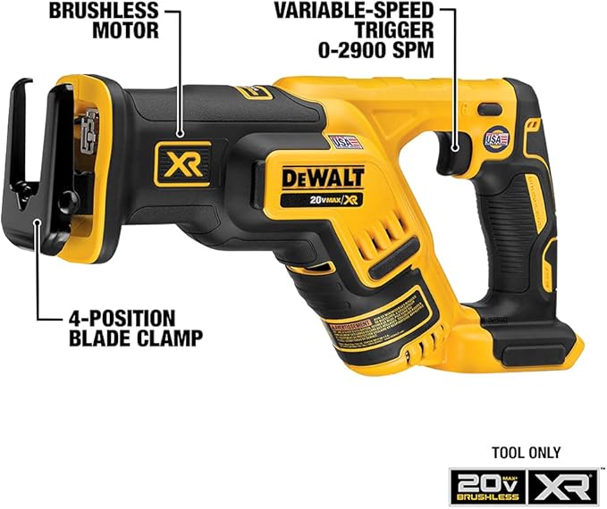 DEWALT 20V MAX* Cordless Drill Combo Kit , 4-Tool (DCK444C2) with DEWALT 20V MAX* XR Reciprocating Saw, Compact, Tool Only (DCS367B)