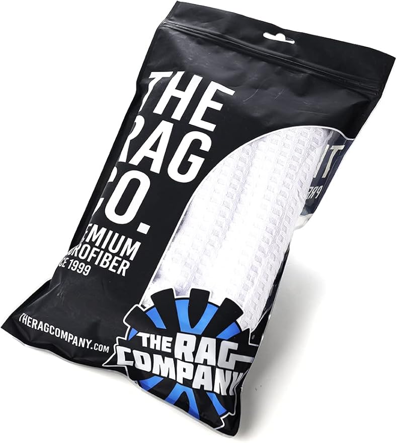 The Rag Company - Dry Me A River - Professional Korean 70/30 Blend Microfiber Waffle-Weave Drying & Detailing Towels, Soft Suede Edges, 390GSM, 20in x 40in, White (2-Pack)