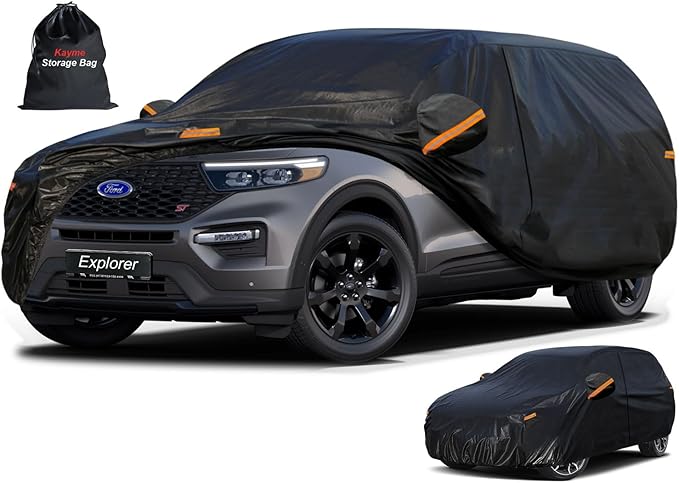 Kayme 7 Layers SUV Car Cover Custom Fit for Ford Explorer (2006-2025) Waterproof All Weather for Automobiles,Outdoor Full Cover Rain Sun UV Protection.Black