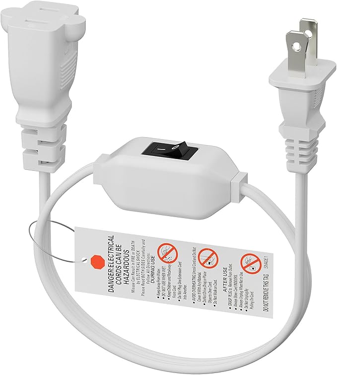 On Off Switch Extension Cord [2-Feet], 2-Prong/2 Outlet Polarized Extension Cord with Switch 12A/125V for Your Chargers/Lamp/Power Adapters etc, 16AWG Cord