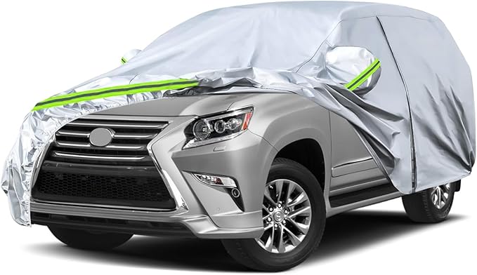 Waterproof Car Covers Replace for 2003-2025 Lexus GX 460 470, 6 Layers Silver All Weather Custom-fit Car Cover with Zipper Door & Windproof Bands for Snow Rain Dust Hail Protection