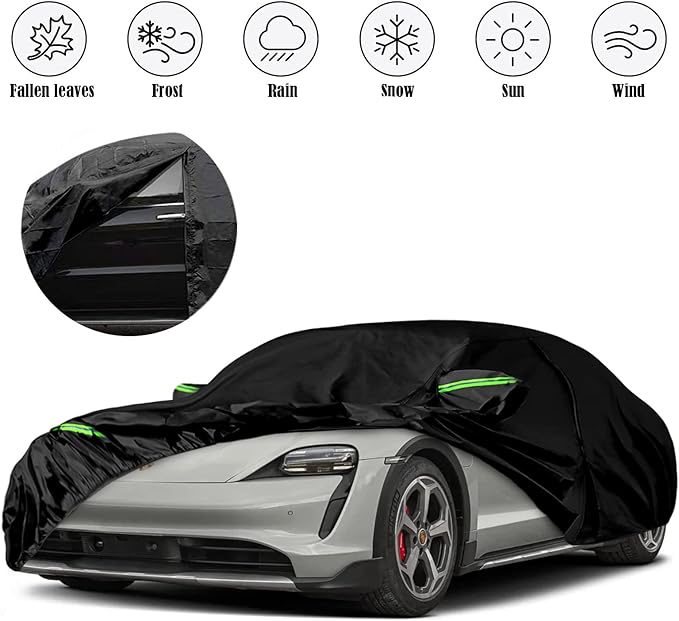 Waterproof Car Cover Replace for 2019-2025 Porsche Taycan, 6 Layers All Weather Custom-fit Car Cover with Zipper Door, Charging Port for Snow Rain Dust Hail Protection
