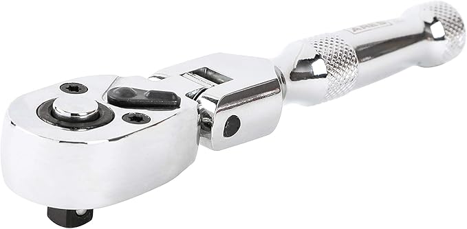 ARES 42043 - Flex Head Stubby Ratchet - 1/4-Inch Drive 72-Tooth Ratchet - Premium Chrome Vanadium Steel Construction & Mirror Polish Finish - Quick Release Reversible Direction Head Design