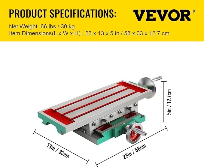 VEVOR Milling Working Table 17.7 X 6.7 Inch, Compound Milling Machine Work Table 2 Axis 4 Ways Move, Multifunction Milling Working Table Heavy-duty Structure,for Milling and Drilling Machine