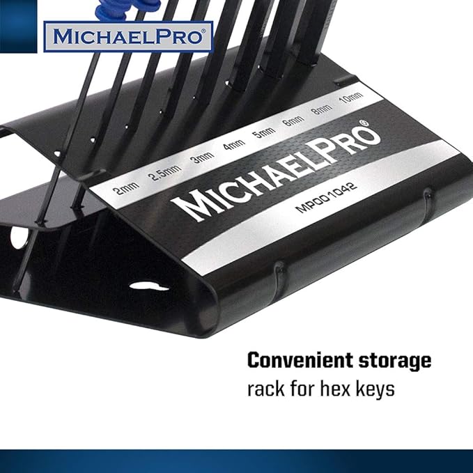 MichaelPro 8-Piece T-Handle Ball End Allen Wrench Set, Metric Hex Key Set (2mm-10 mm), CR-V Steel, Ball End Design for Tight Space Flexibility, Storage Stand Included (Metric, Blue) - MP001042