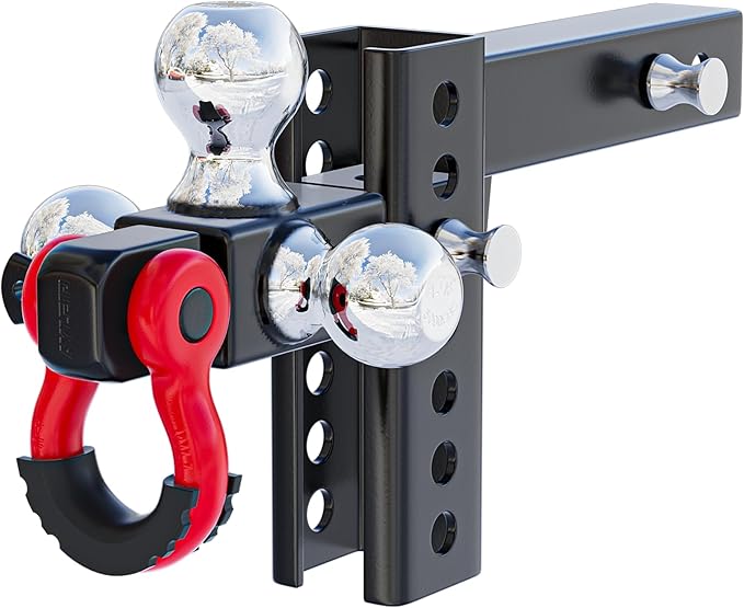 Ayleid Trailer Hitch Tri-Ball Mount with Hook&Pin&Rotatable Tow Shackle,Fits 2-in Receiver with 1-7/8-in,2-in,2-5/16-in Hitch Ball , Adjustable with Shackle