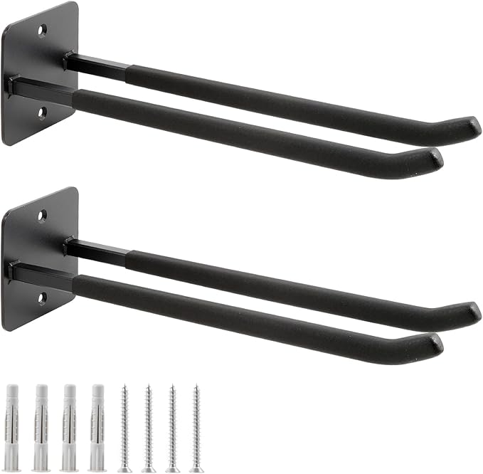 Sinoer Heavy Duty Garage Double Hooks, Utility Steel Garage Hooks,14 Inch Square Tube Double Garage Wall Mounting Hooks for Chairs, Ladders, Ropes and Strollers-(2 Pack
