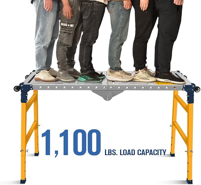 FUNTECK Versatile Portable Steel Work Platform and Welding Table with Casters | 55 x 14-inch Galvanized Tabletop | 1100 lbs. Load Capacity | Adjustable Height