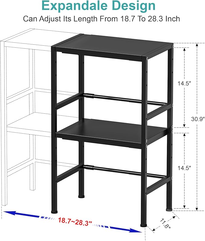 Expandable Metal Storage Shelves, 300 LBS Heavy Duty Metal Shelving Unit Rack For Pots And Pans Appliances Heavy Items, Adjustable 2 Tier Storage Shelf Rack Organizer For Kitchen Pantry Garage Laundry