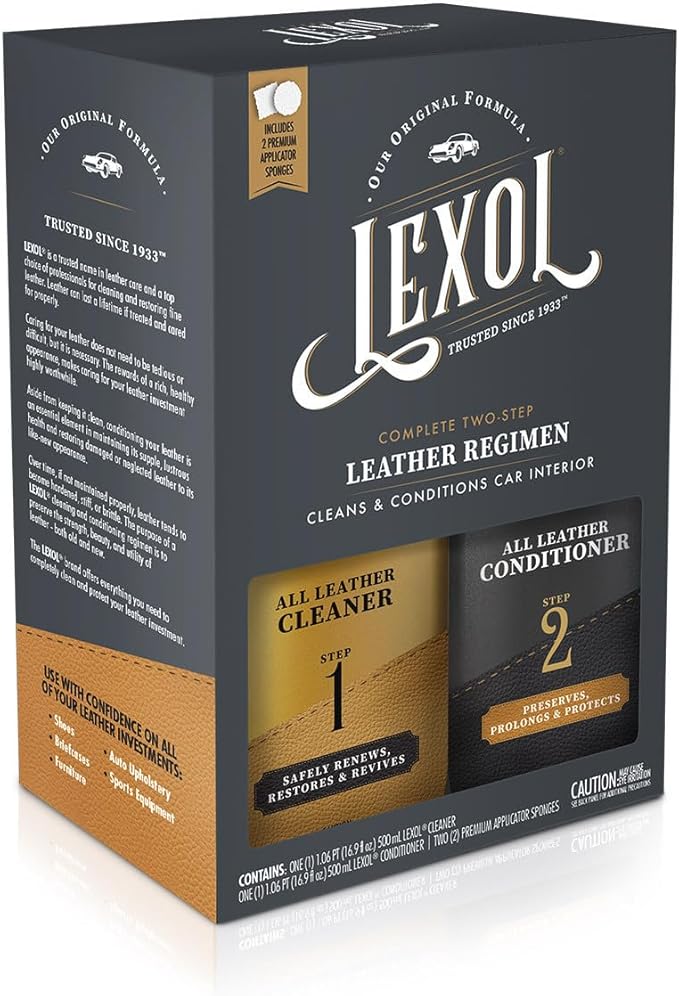 Lexol Leather Conditioner and Cleaner Kit by Lexol, Use on Furniture, Car Interiors, Shoes, Handbags, Includes 2 Application Sponges, Two-Step System, 16 oz Each