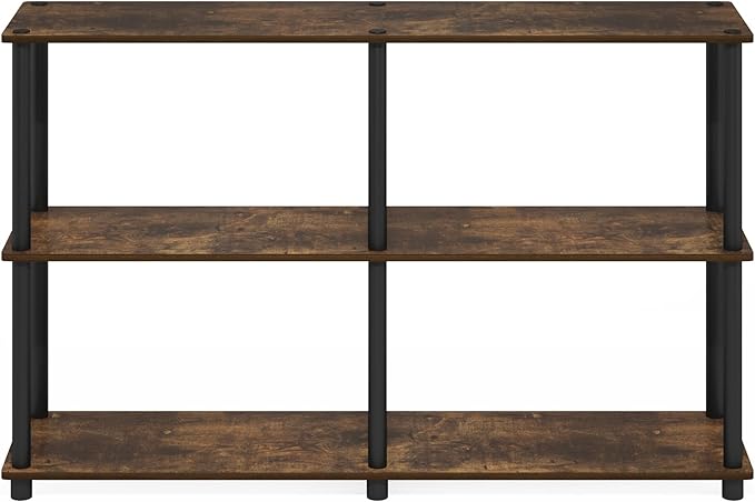 Furinno Turn-N-Tube Storage Shelves, 3-Tier 47.4 Wide Book Shelf, Corner Shelf, Toolless Open Shelves, for Organization and Storage, Living Room, Garage, Home Office, Amber Pine