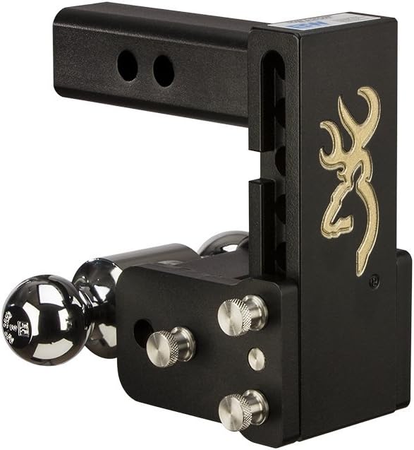 B&W Trailer Hitches Tow & Stow Adjustable Trailer Hitch Ball Mount with Browning Logo - Fits 2" Receiver, Dual Ball (2" x 2-5/16"), 5" Drop, 10,000 GTW - TS10037BB