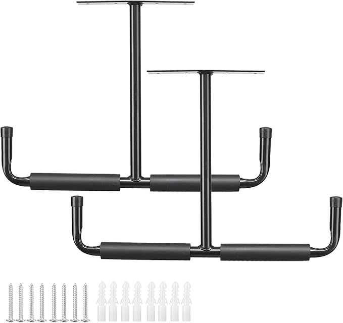 HOME RIGHT Overhead Garage Storage Rack, 16.5 Inch Heavy Duty Ceiling Double Storage Hooks Utility Hanger for Hanging Lumber Ladder Tool Bike & Other Bulky Items (2 Pack, Black)