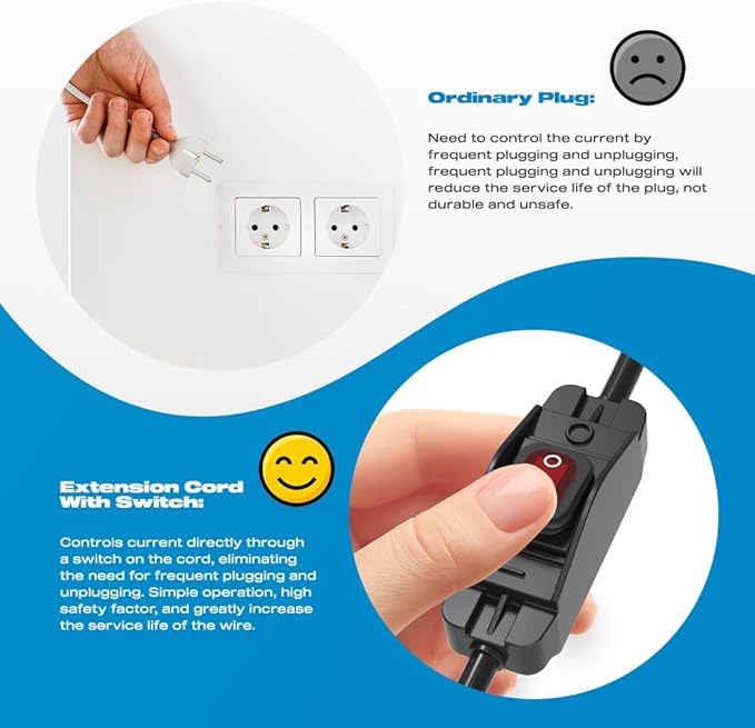Extension Cord with Switch, Malictele 2FT 3 Prong 14AWG Outdoor Extension Cord Waterproof with Red Led On/Off Switch 15A 125V for Household Appliances Electrical Equipment