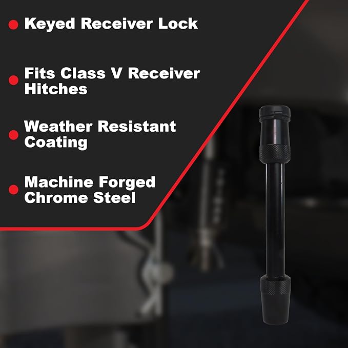 Trimax – T5Black – 5/8" Receiver Lock – 3.5" Span, Fits Class V Hitches, Machine-Forged Chrome Steel, Black Epoxy Coating, Anti-Theft Keyed Lock