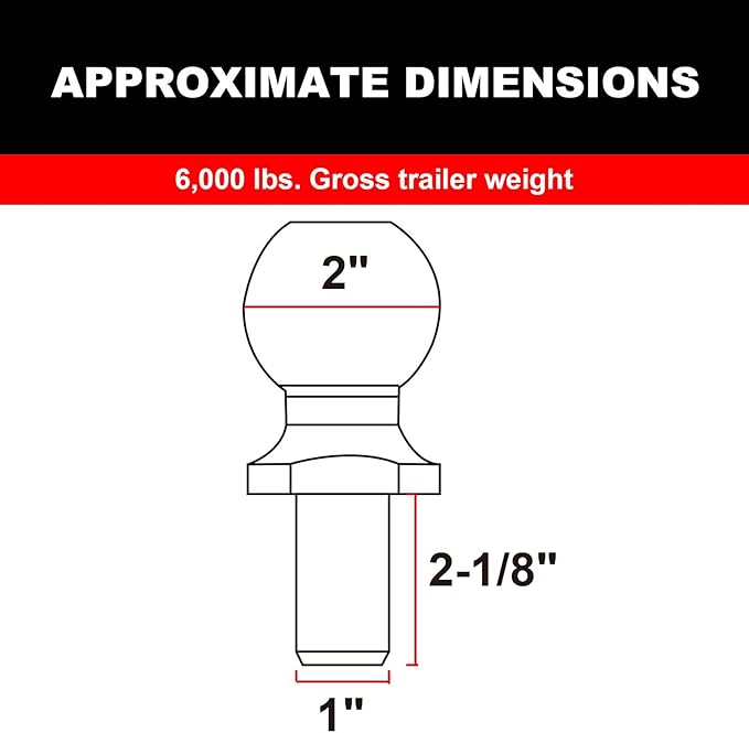 TCE ATRLY2002U Torin Trailer Hitch Ball, 2 Inch Diameter, 3 Ton (6,000 lbs), 1 x 2-1/8-Inch Shank