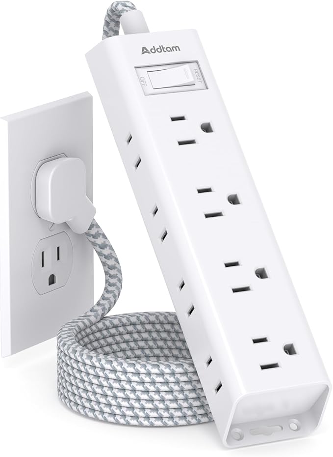 Extension Cord with Multiple Outlets - Addtam Power Strip with 12 Widely AC 3 Sides, 5Ft Extension Cord, 1050J Surge Protector, Wall Mount, Desk Charging Station for Home Office Dorm Room Essentials