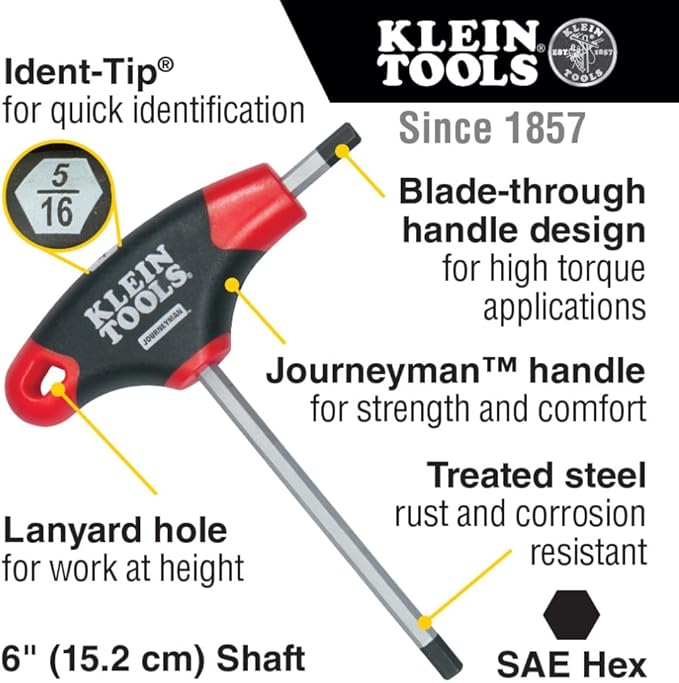 KLEIN TOOLS JTH610E T-Handle Hex Key Set, SAE Inch Sizes Allen Wrench Set with 6-Inch Blades, Stand Included, 10-Piece