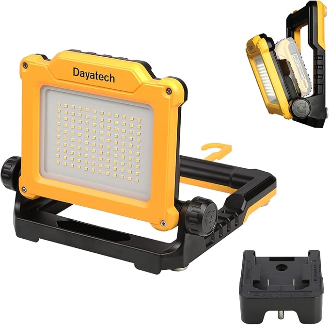 Cordless LED Work Light Compatible with Dewalt and Milwaukee 18-20V Battery Flickerless, 4000 LM 25 W Brightness Adjustable, Foldable Base with Magnets, (Light Only/Charger Not Included)
