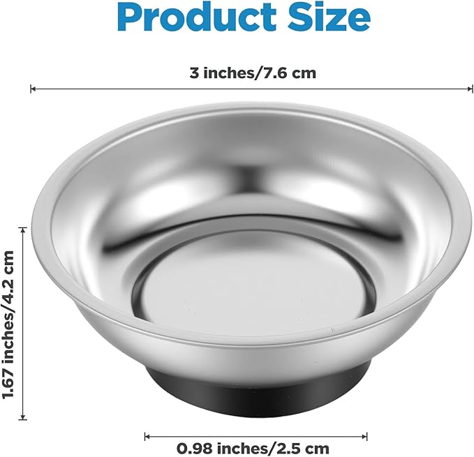 10 Pcs Stainless Steel Magnetic Parts Tray Set, 3 Inch Round Magnetic Bowls for Screws, Nuts, Pins, Bolts & Small Parts, Garage Workshop Tool Holder