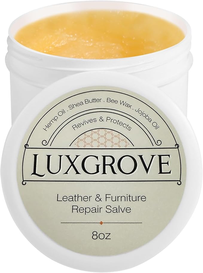 LUXGROVE® Leather & Furniture Repair Salve- Polisher, Moisturizer, and Restorer for Couches and Furniture - Conditioner for Leather Cleaner, Wood, and Vinyl - Repair Salve for Car Seats - 8oz
