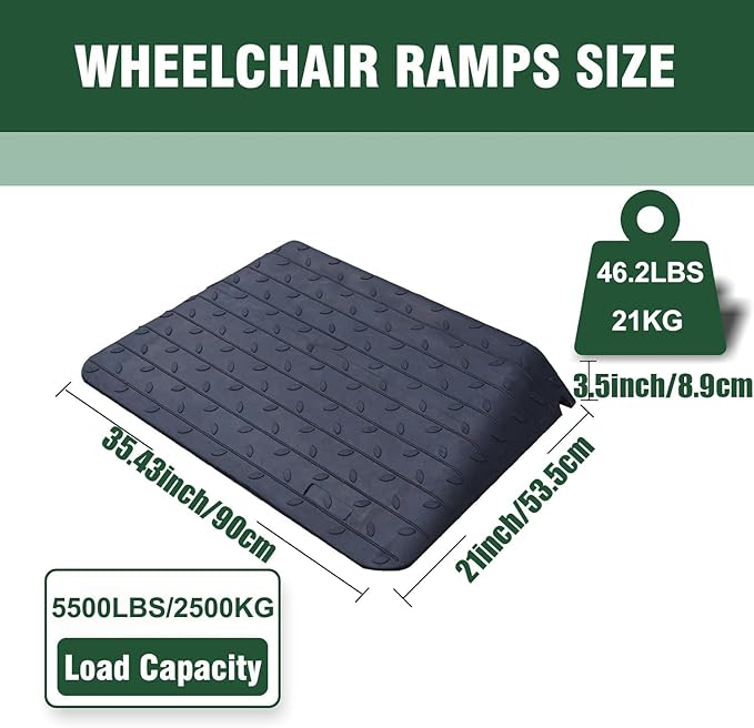 3.5" Rubber Threshold Ramp Wheelchair Ramp 5500 lbs Load Capacity Curb Ramps Anti-Slip Surface for Doorway Driveway Indoor Outdoor Use with 1 Channel Weighs 46.2lbs