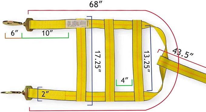 DC Cargo Tow Dolly Basket Straps with Twisted Snap Hooks | 2-Pack | Car Wheel Straps for Auto Hauling
