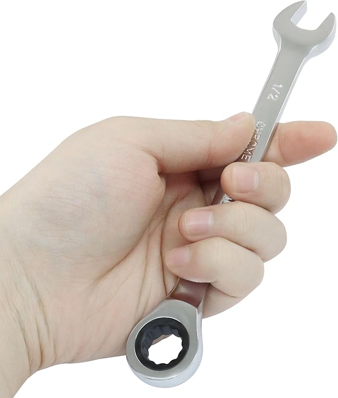 2 Pcs 1/2 Inch Ratchet Wrench Imperial Ratcheting Combination Wrench Set, 12 Point, 72 Teeth for Projects SAE Tight Spaces