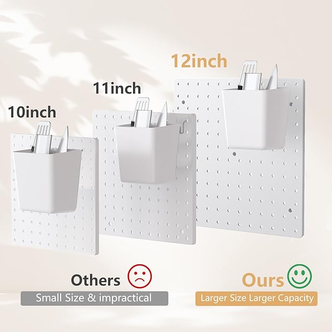FZK Peg Board, 4 Pack Plastic Pegboard, Pegboard Wall Organizer, White ABS Pegboard, No Drilling Required, 12 * 12inch, Suitable for Craft Room, Office, Garage and Kitchen